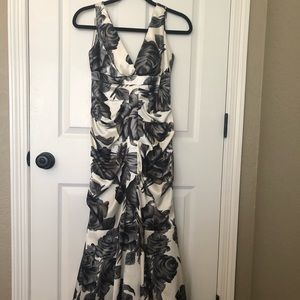 Cream and Charcoal Mermaid-Style Dress with Roses